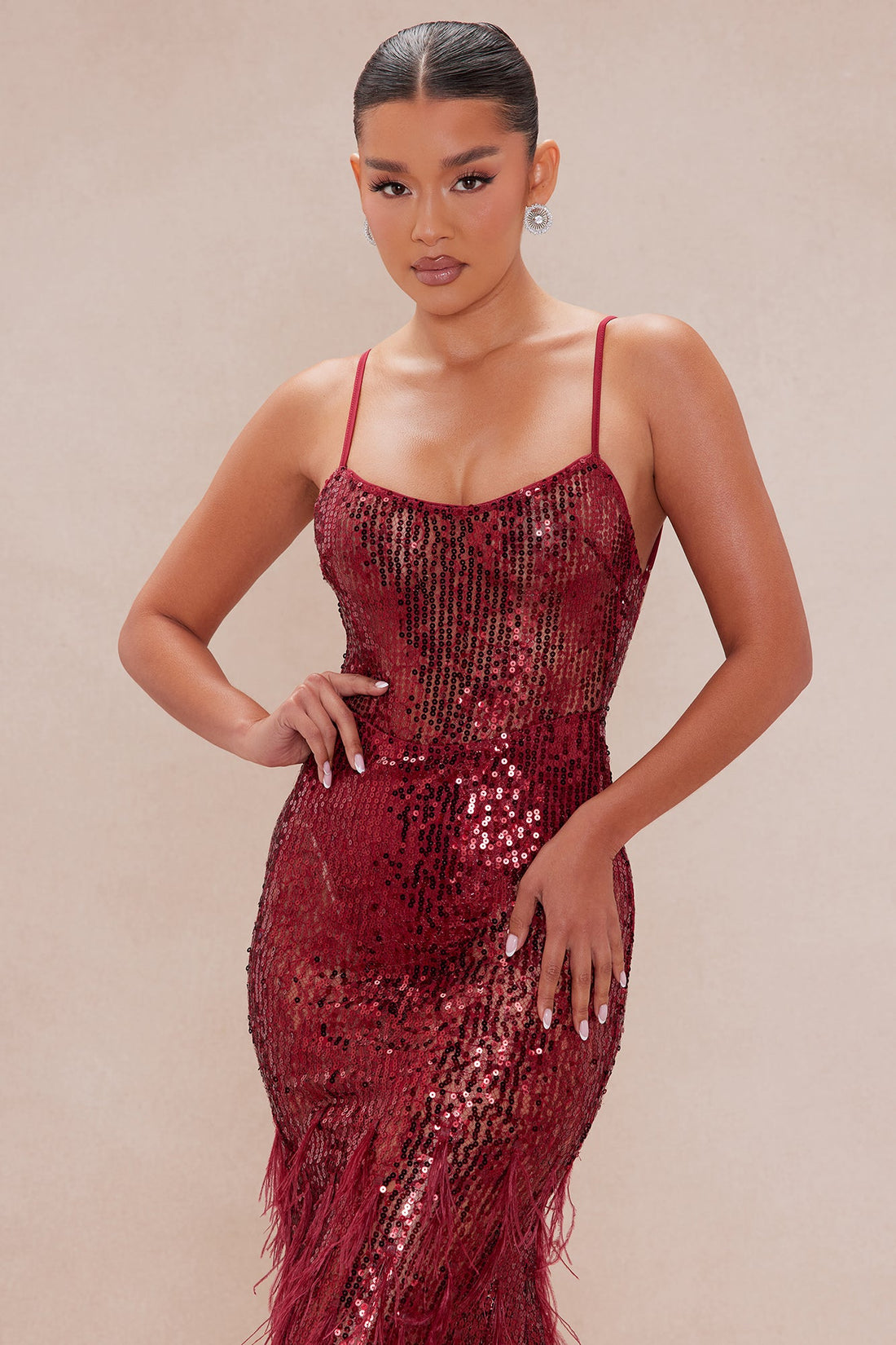 Samantha Embellished Sheer Maxi Dress - Burgundy
