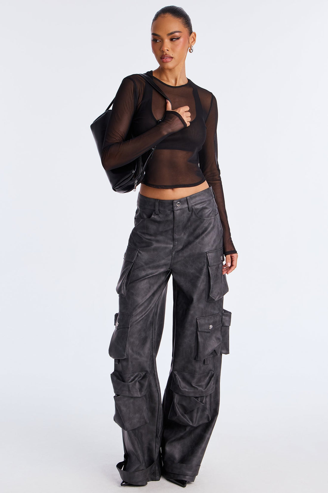 Weekend Warrior Washed Faux Leather Cargo Pant - Black Wash