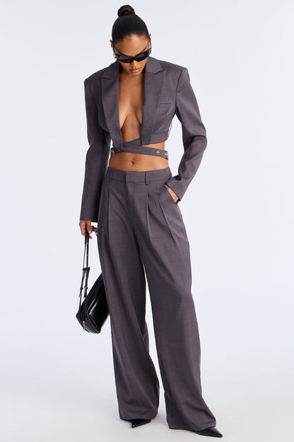 Buckled Up Boss Blazer Pant Set - Charcoal