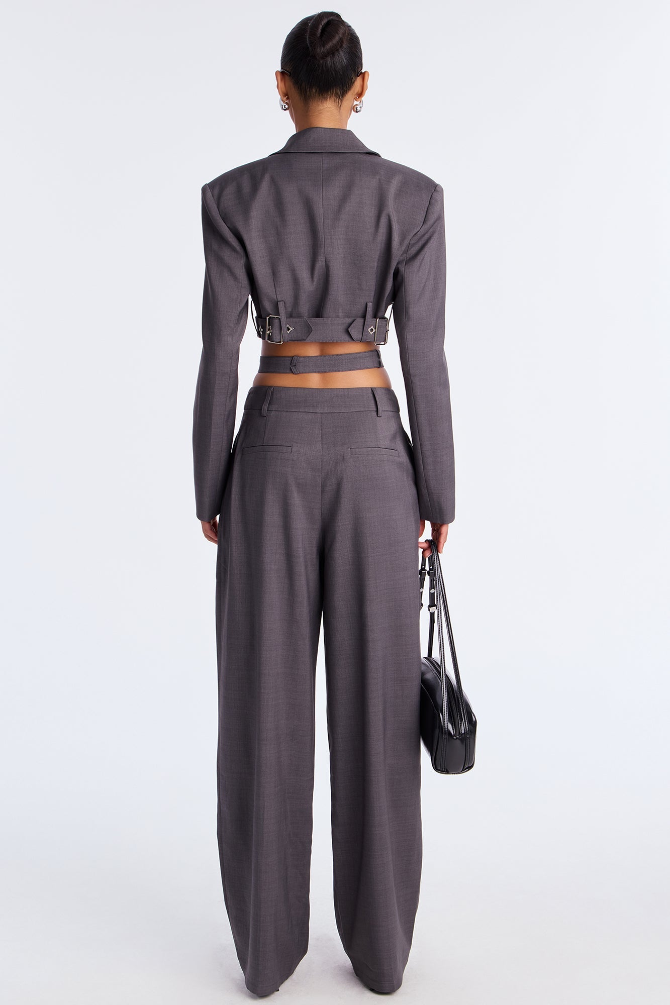 Buckled Up Boss Blazer Pant Set - Charcoal