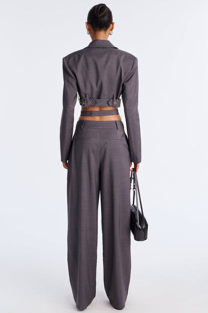 Buckled Up Boss Blazer Pant Set - Charcoal