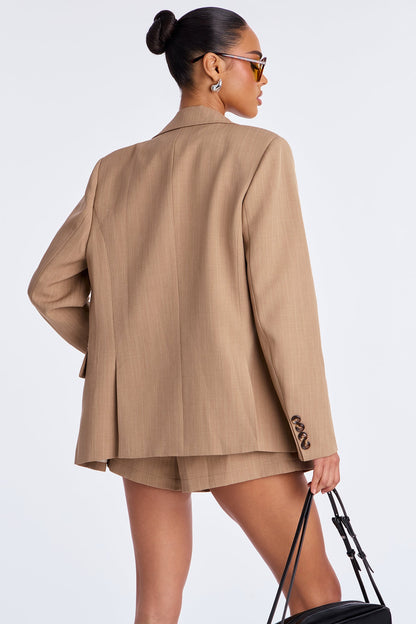 Rachel Pinstripe Blazer Romper - Taupe