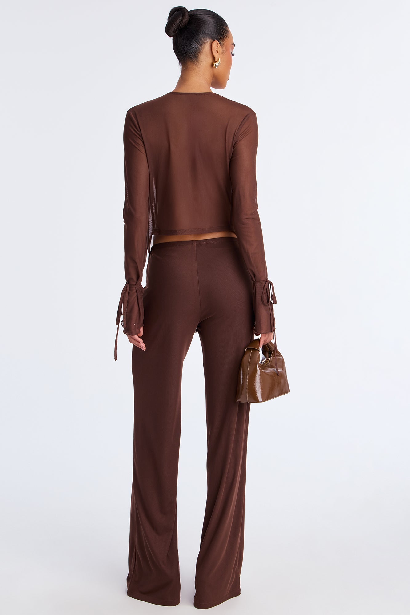 Silent Muse Cowl Neck Mesh Pant Set - Chocolate
