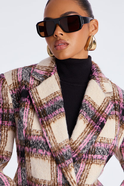 Get A Clue Check Blazer - Pink/combo