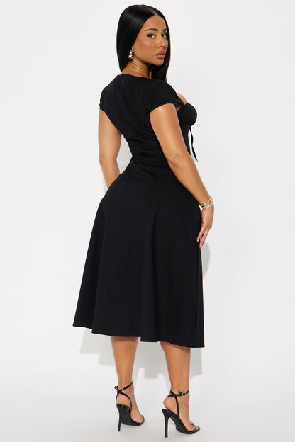 Juniper Cap Sleeve Midi Dress - Black