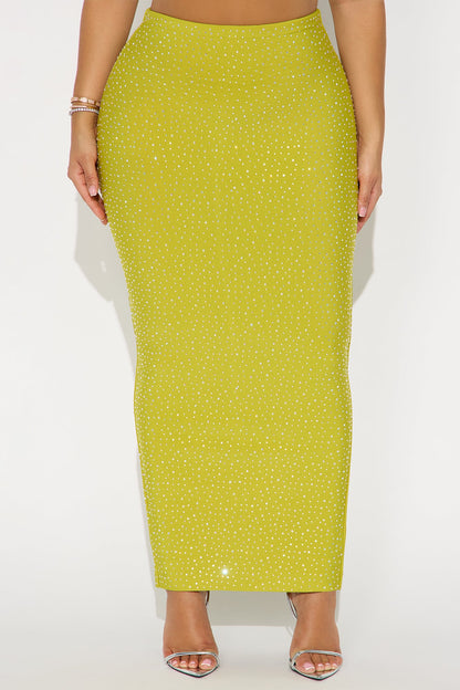 Late To The Party Rhinestone Bandage Maxi Skirt - Chartreuse