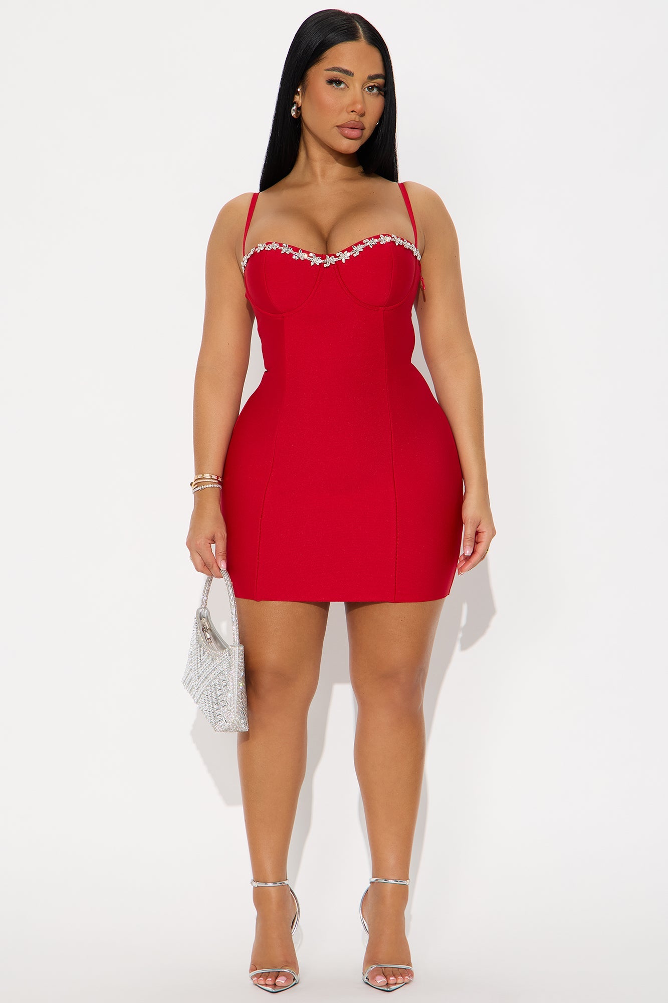 Mariela Rhinestone Bandage Mini Dress - Red