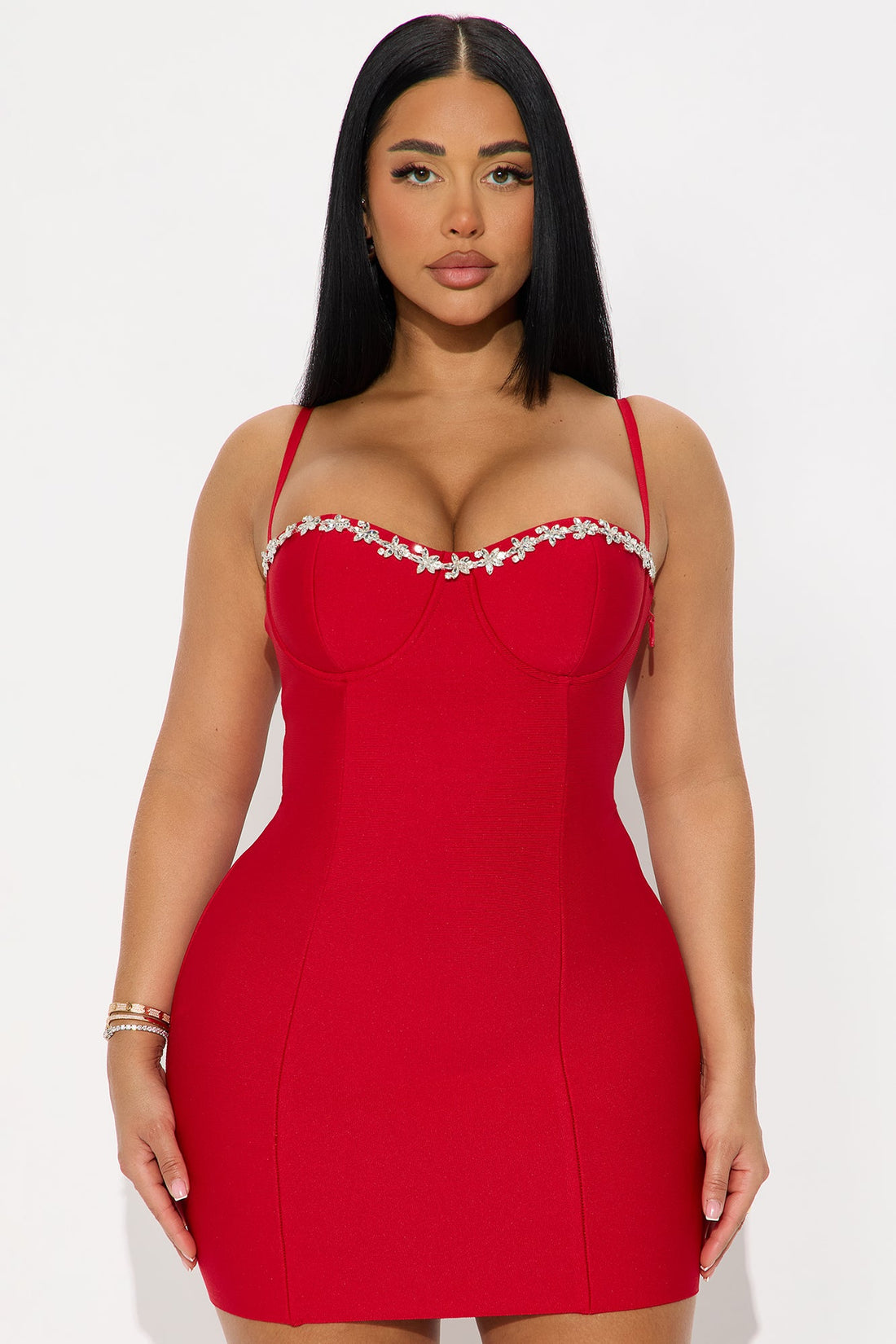 Mariela Rhinestone Bandage Mini Dress - Red