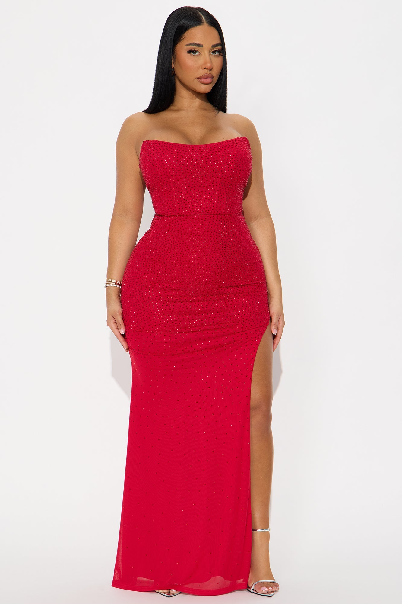 Rare Romance Rhinestone Mesh Gown - Red
