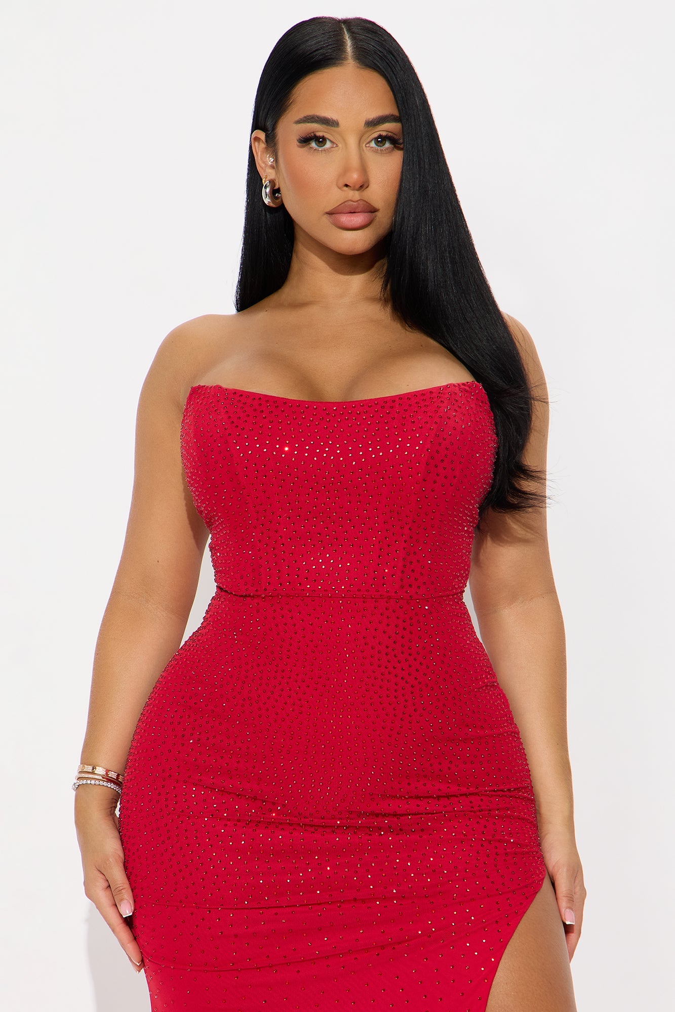Rare Romance Rhinestone Mesh Gown - Red