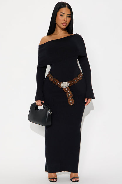 That Tone Sweater Maxi Dress - Black