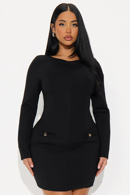 Dressed In Confidence Long Sleeve Mini Dress - Black