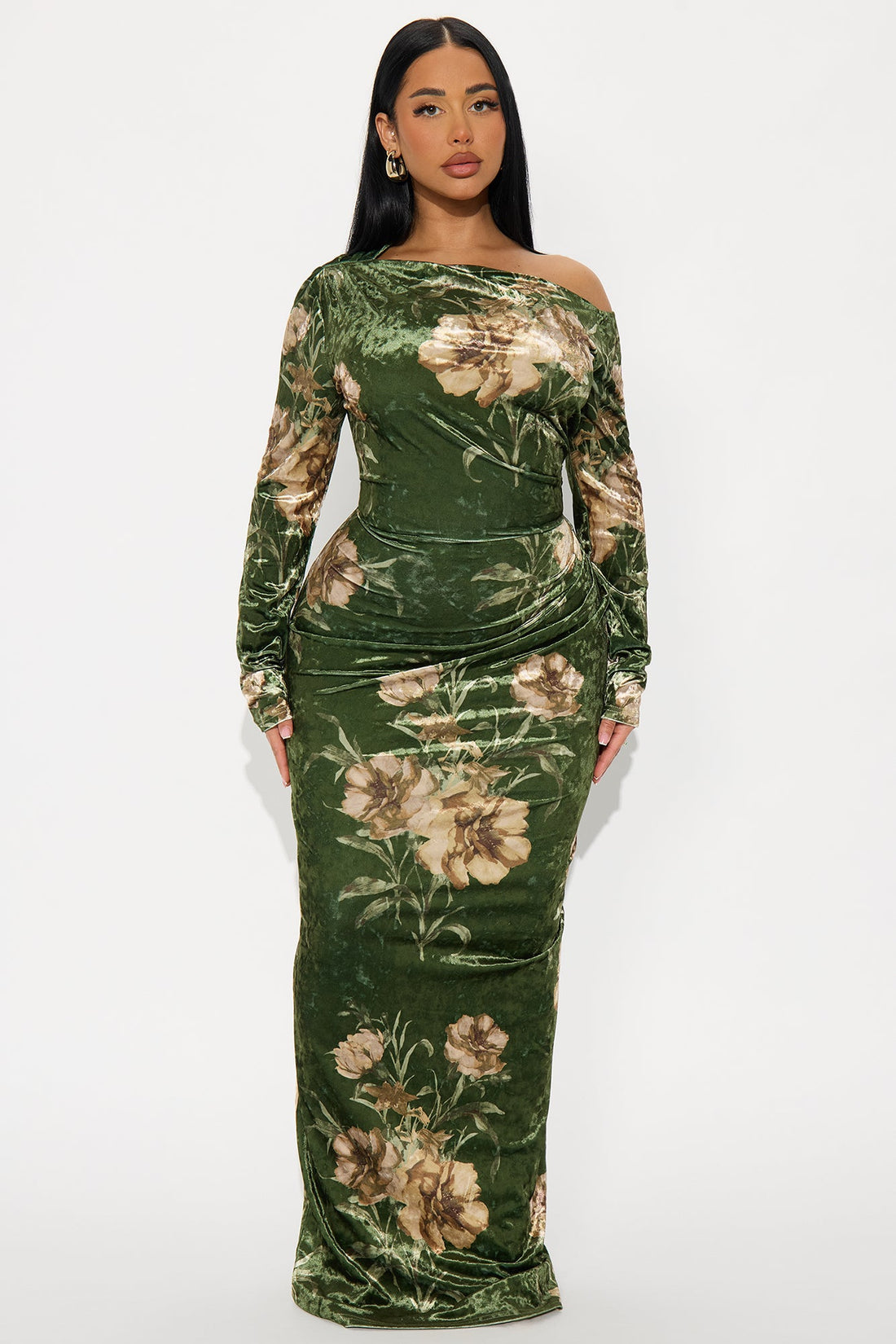 Love Goals Velvet Maxi Dress - Green/combo