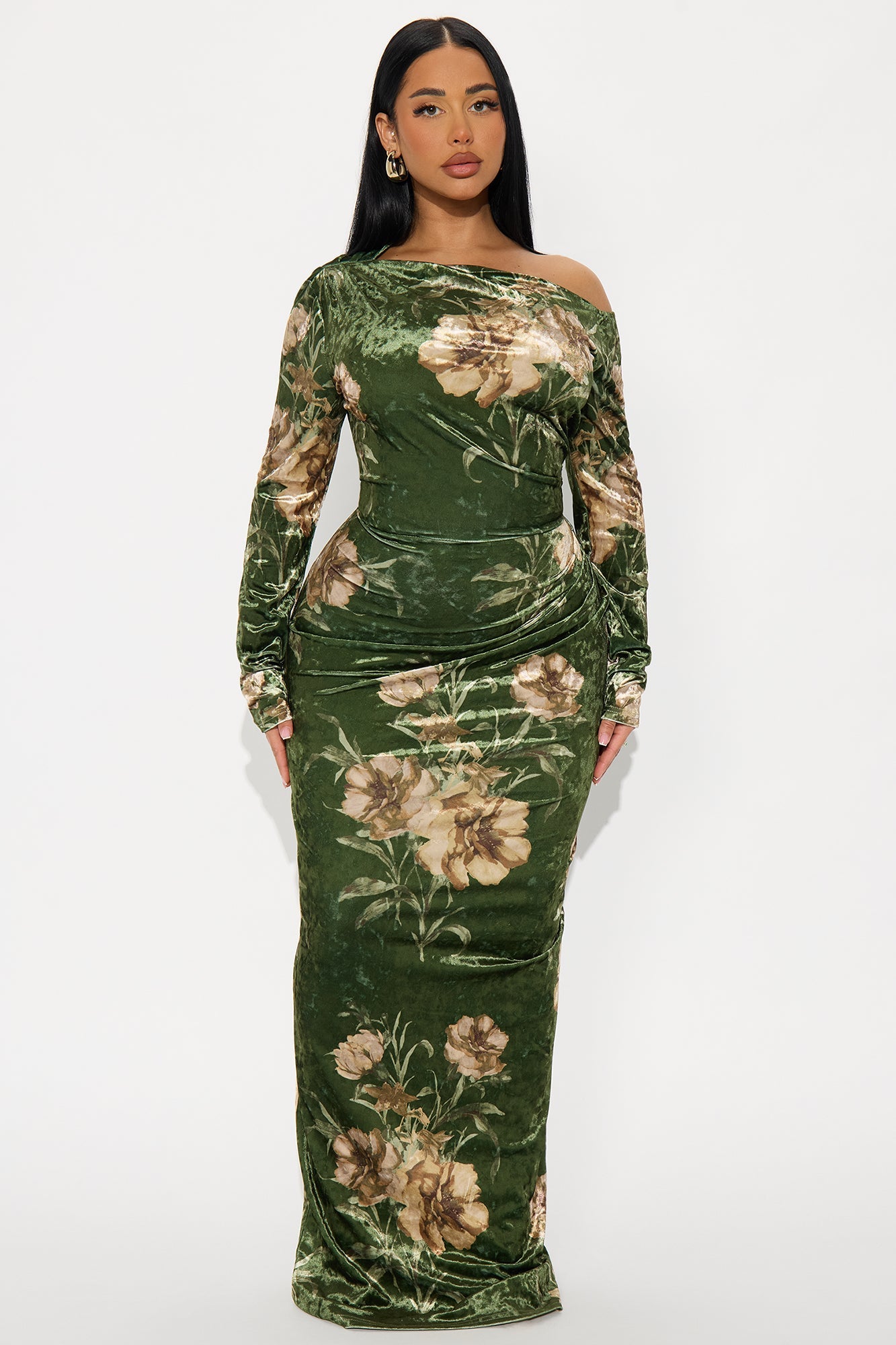 Love Goals Velvet Maxi Dress - Green/combo