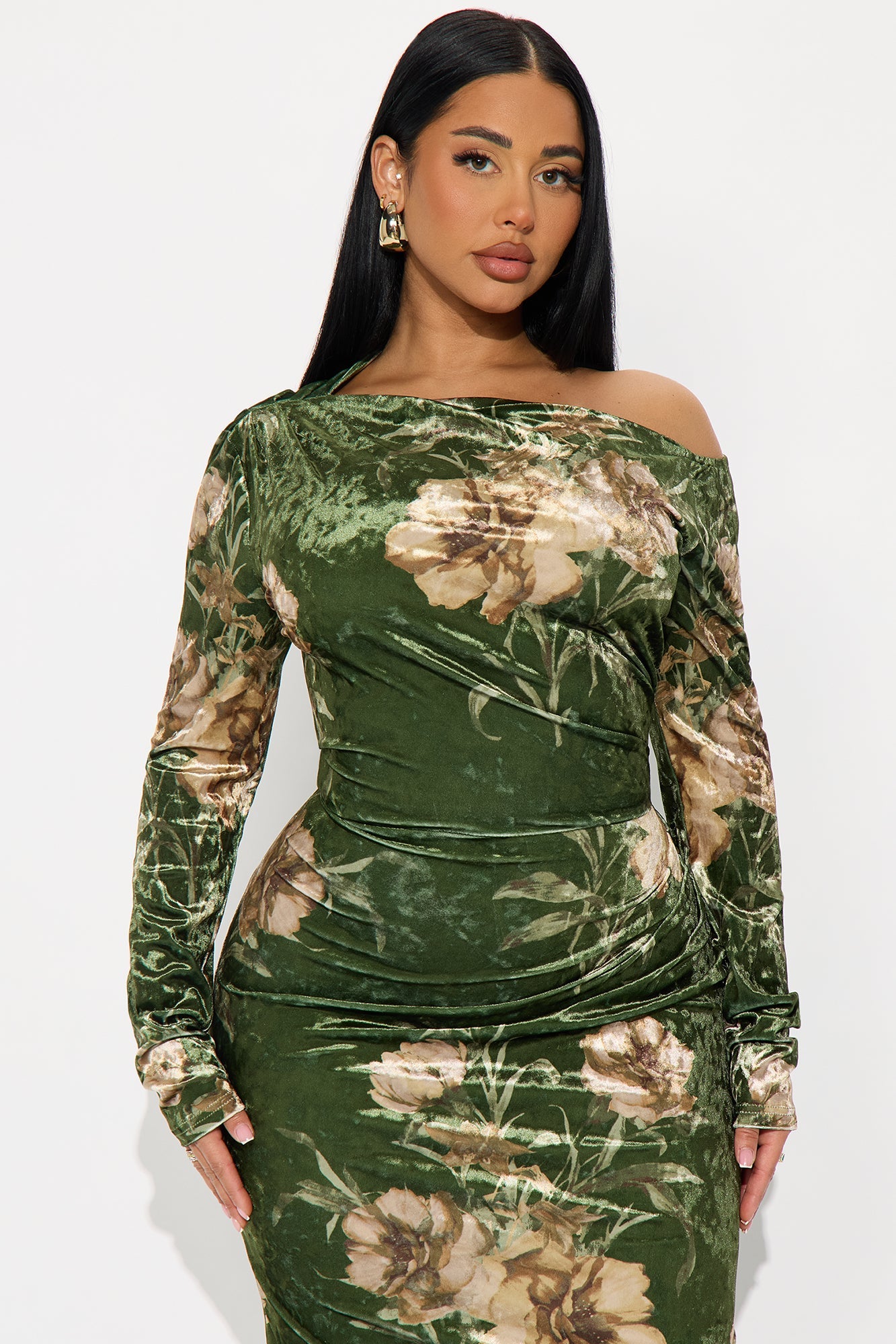 Love Goals Velvet Maxi Dress - Green/combo