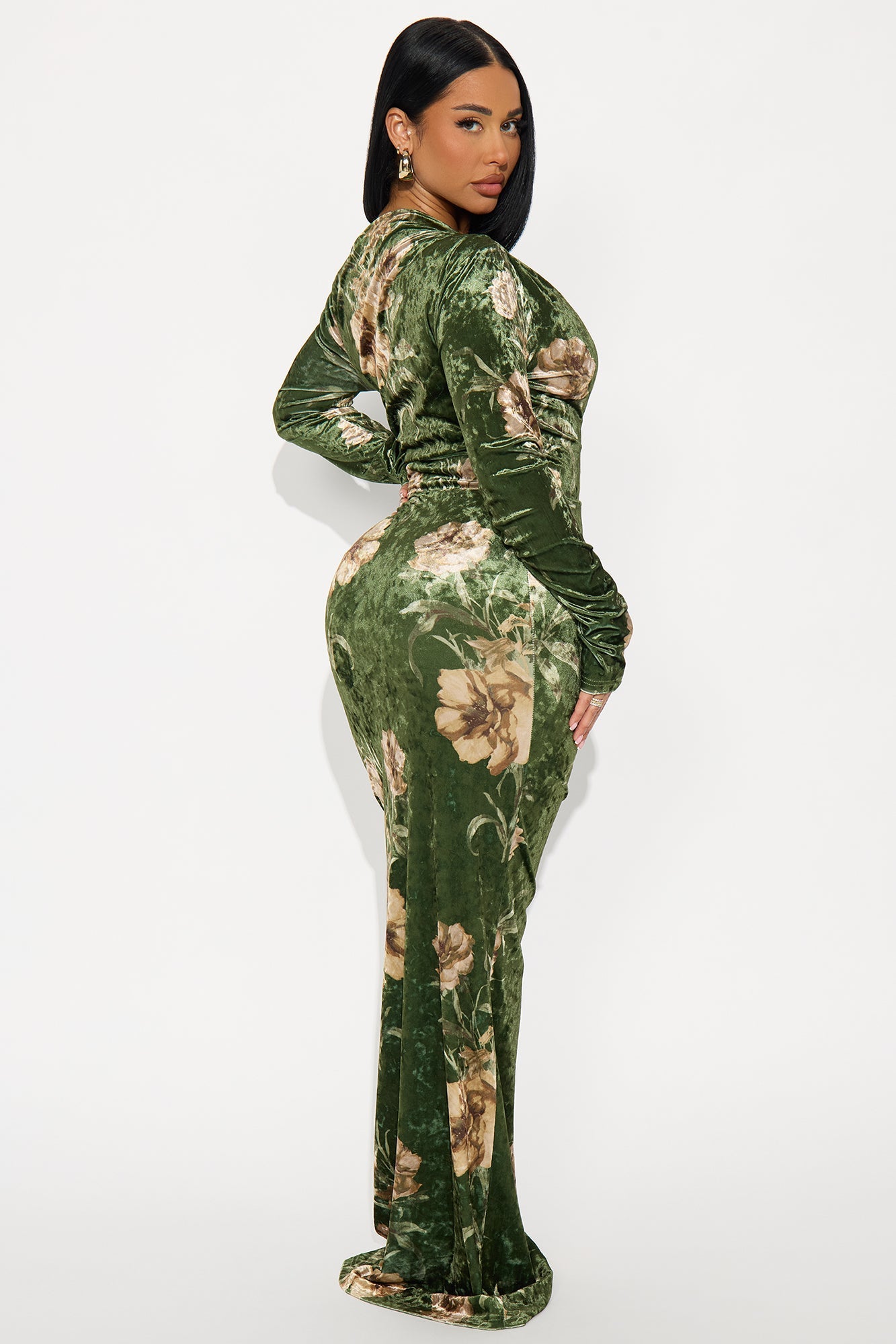 Love Goals Velvet Maxi Dress - Green/combo