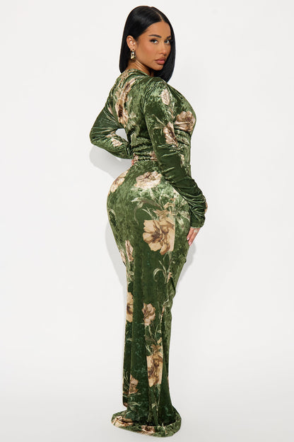 Love Goals Velvet Maxi Dress - Green/combo