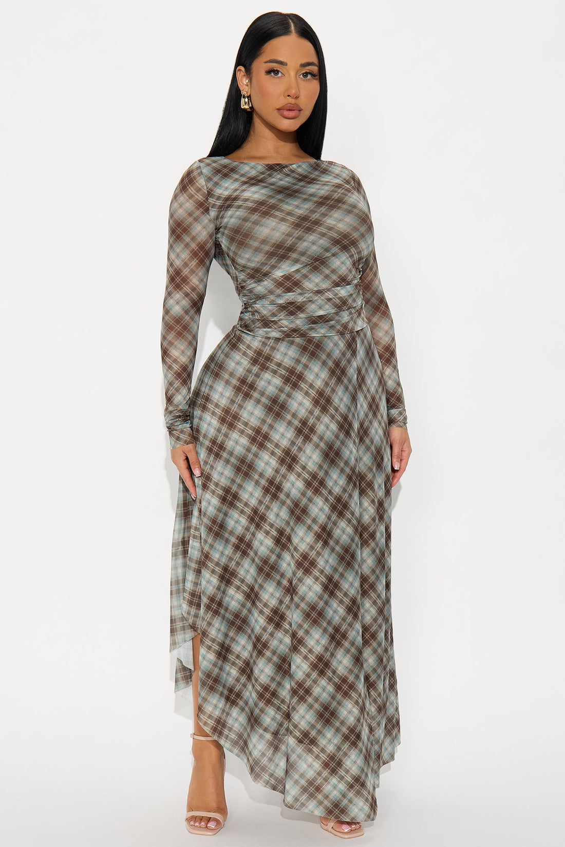 Sally Plaid Maxi Dress - Brown Combo