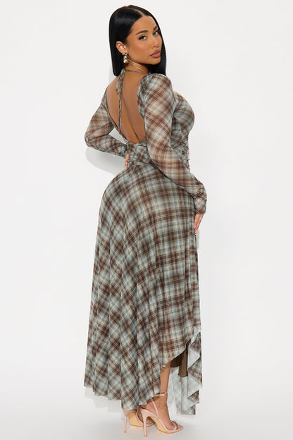 Sally Plaid Maxi Dress - Brown Combo