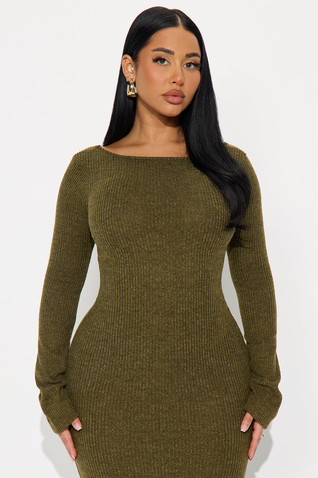 Cuddled Up Long Sleeve Maxi Dress - Olive