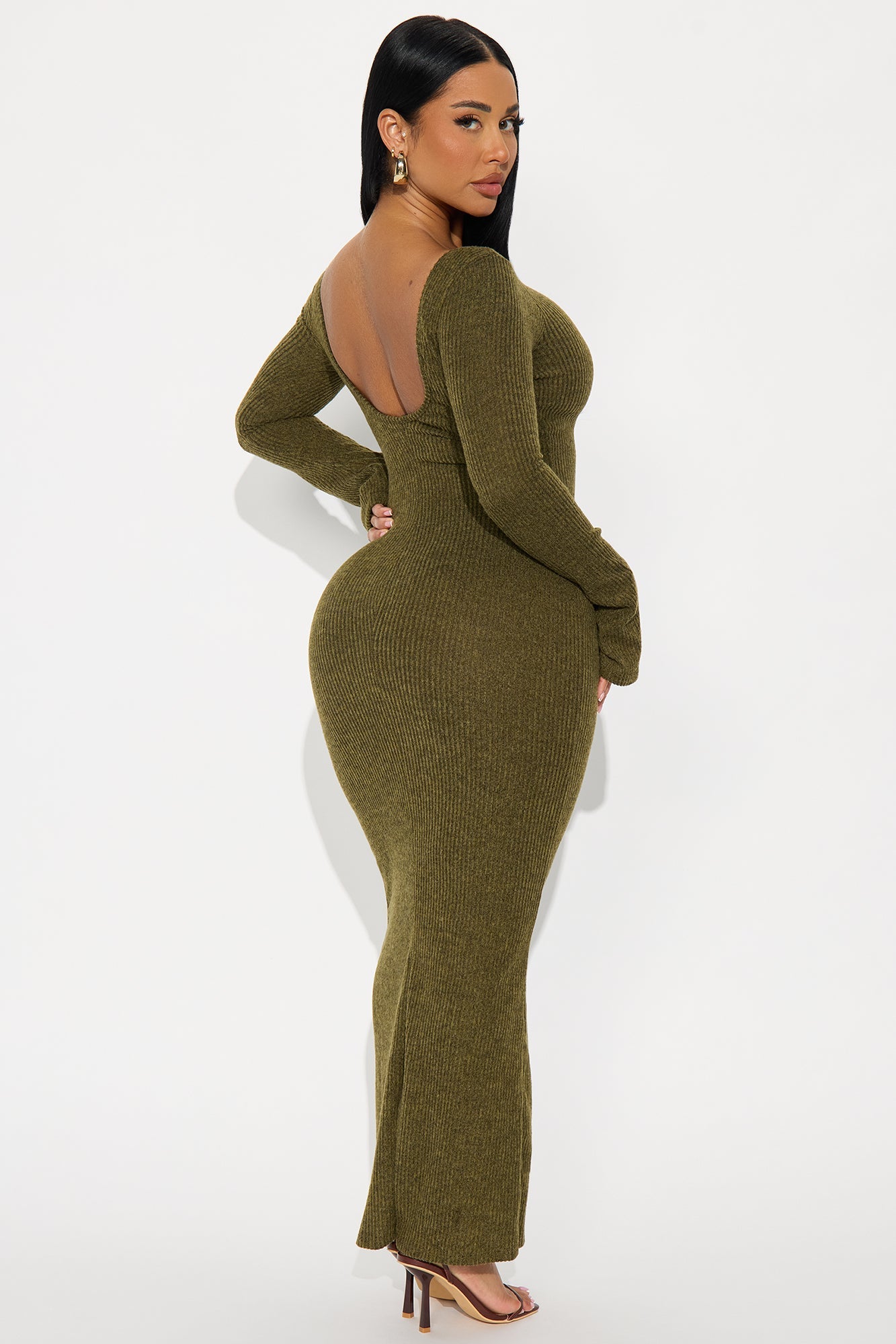 Cuddled Up Long Sleeve Maxi Dress - Olive