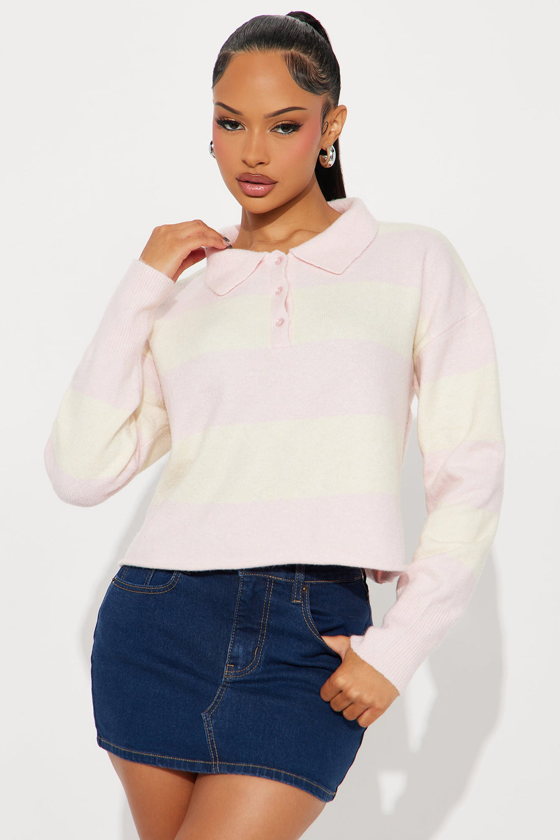 Worth It Rugby Polo Sweater - Pink/combo