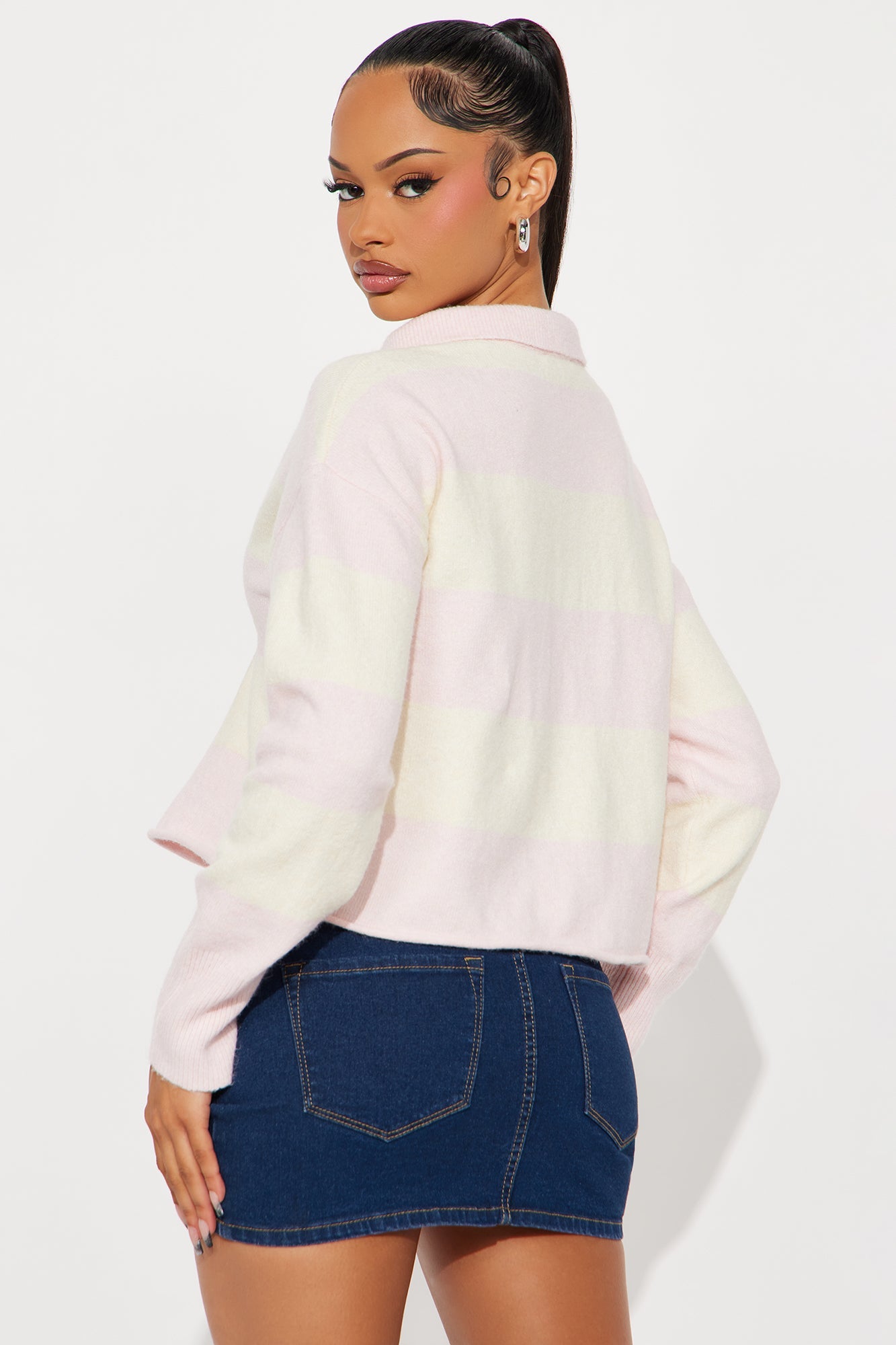 Worth It Rugby Polo Sweater - Pink/combo