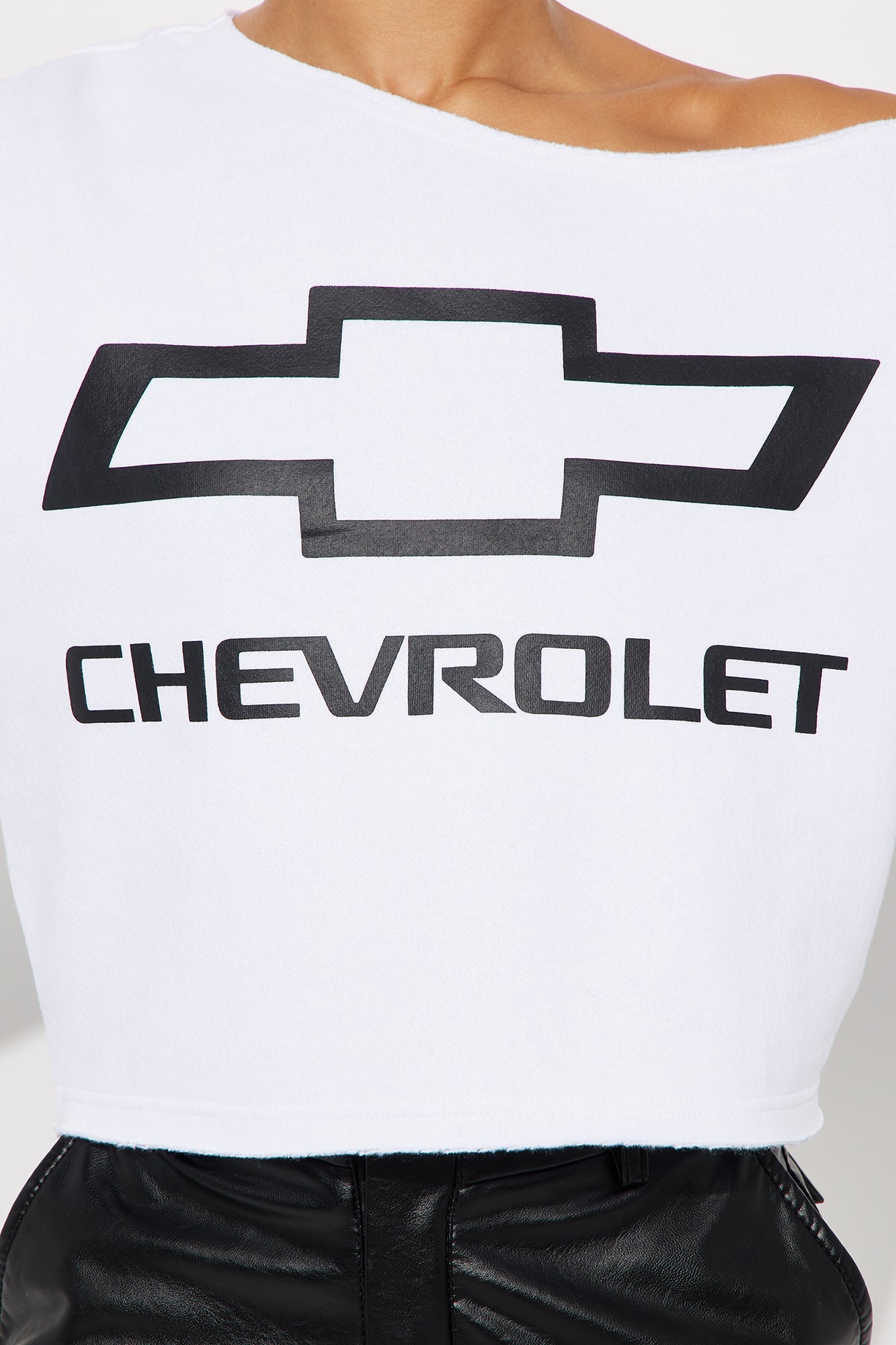 Chevrolet Off Shoulder Fleece Sweatshirt - White