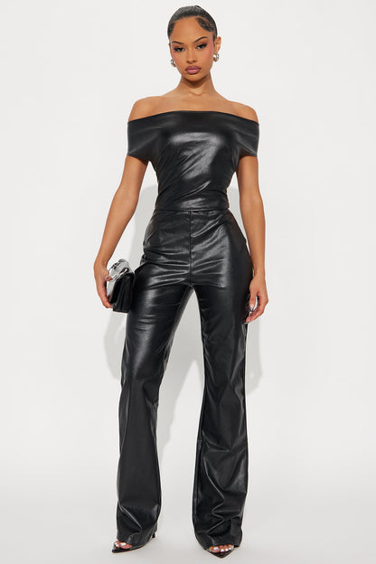 Marquees Faux Leather Jumpsuit - Black