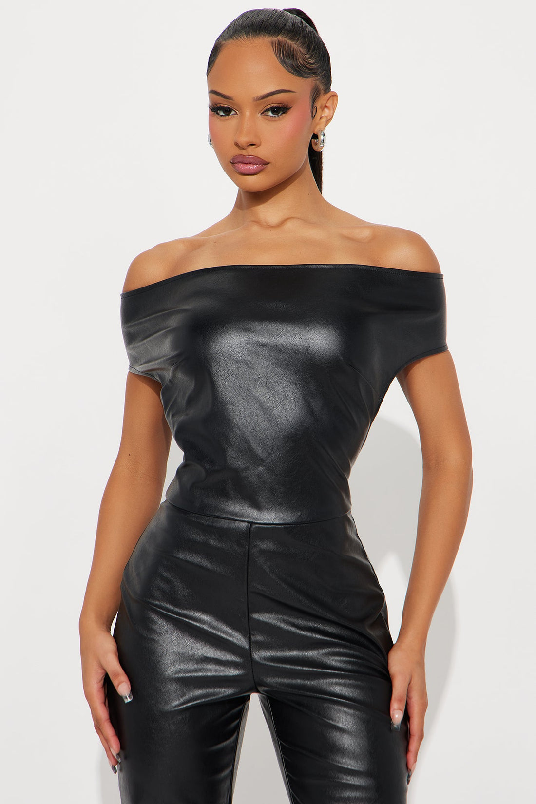 Marquees Faux Leather Jumpsuit - Black