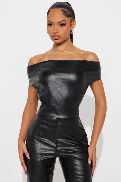 Marquees Faux Leather Jumpsuit - Black