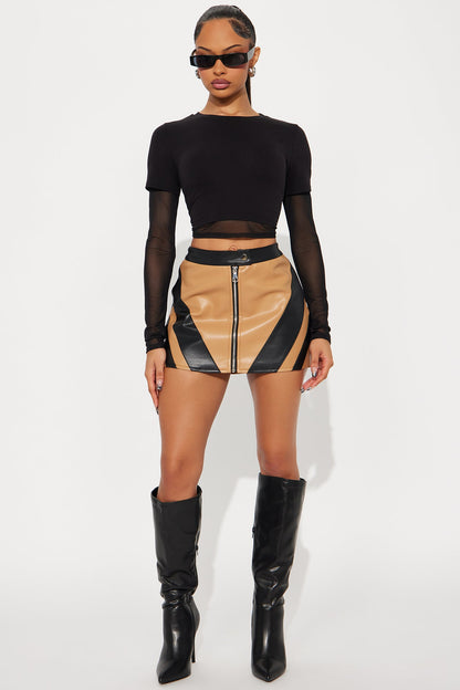 Your Best Shot Faux Leather Mini Skirt - Mustard/combo