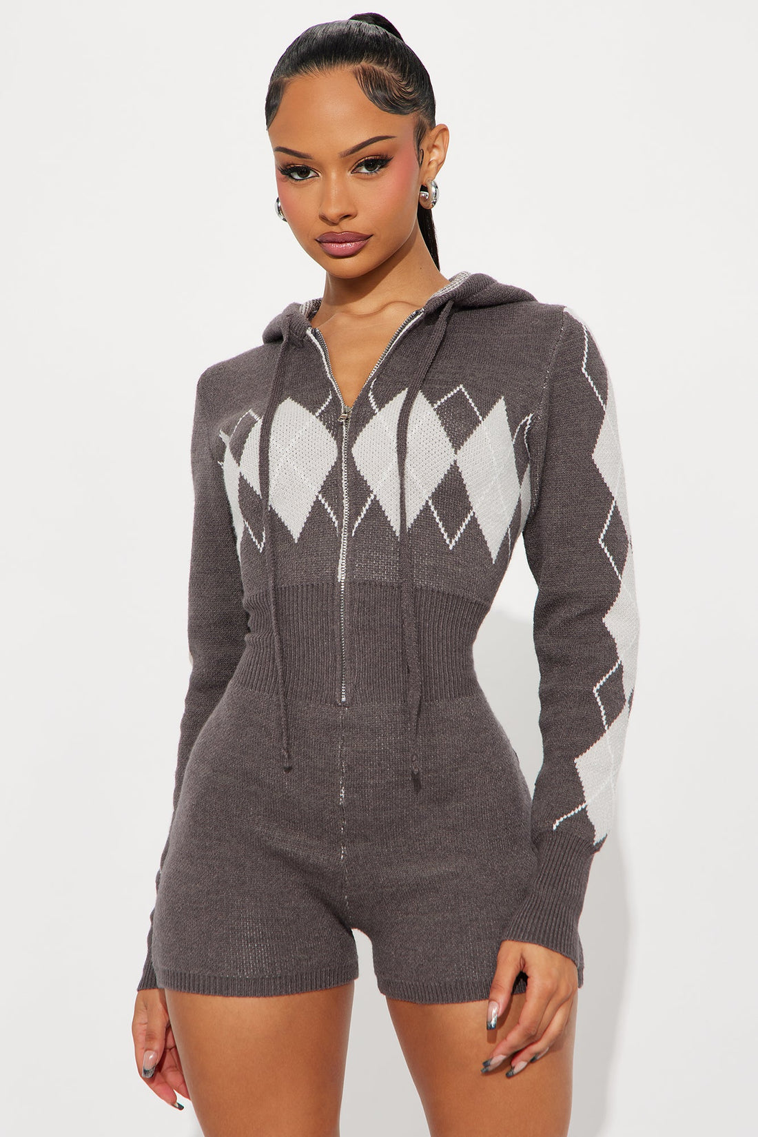 Eve Hooded Sweater Romper - Charcoal/combo