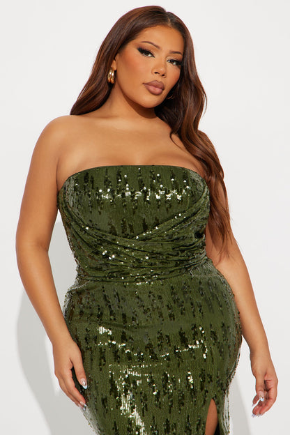 Deep Love Sequin Maxi Gown - Olive