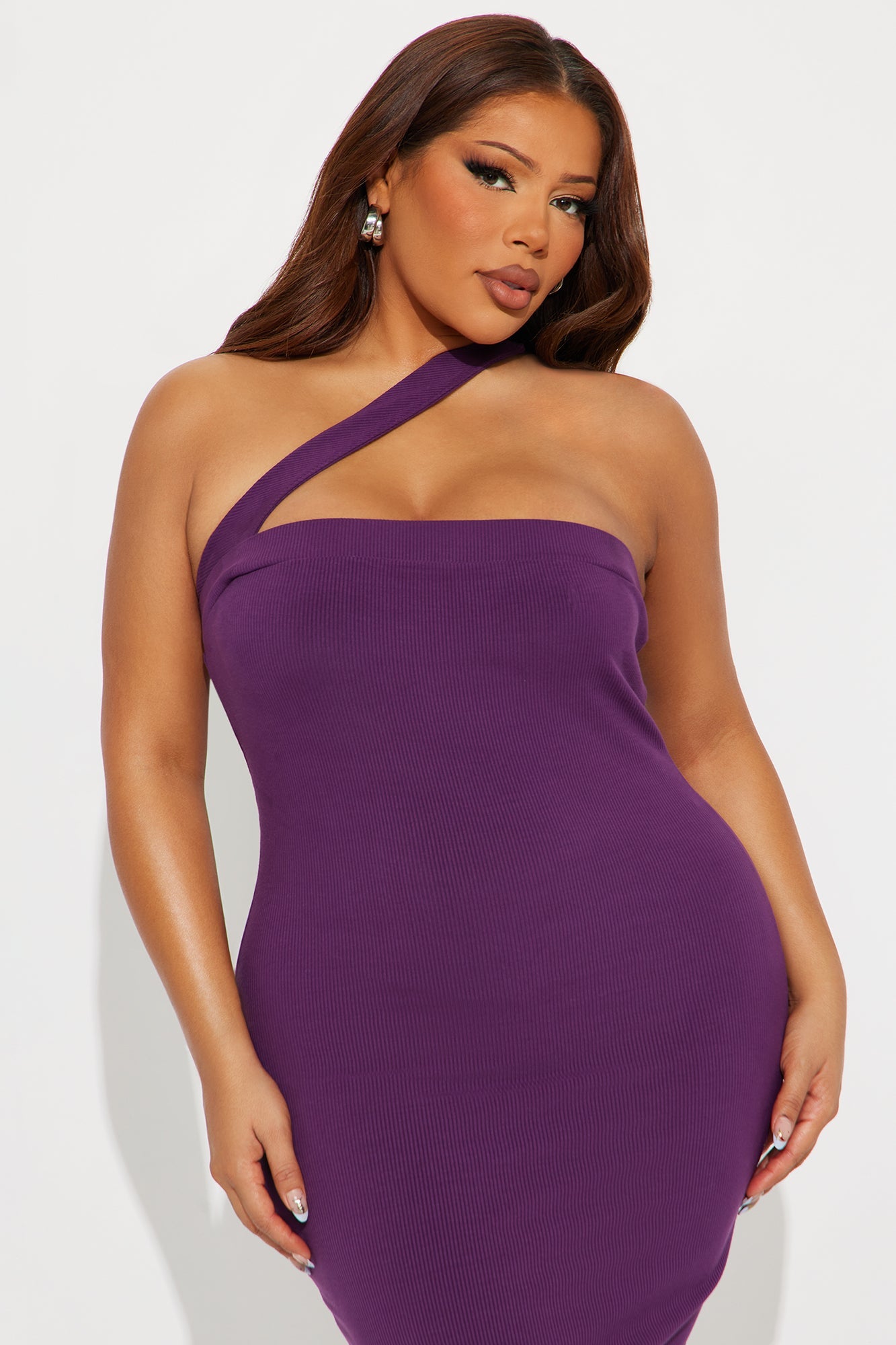 Valencia Snatched Midi Dress - Plum