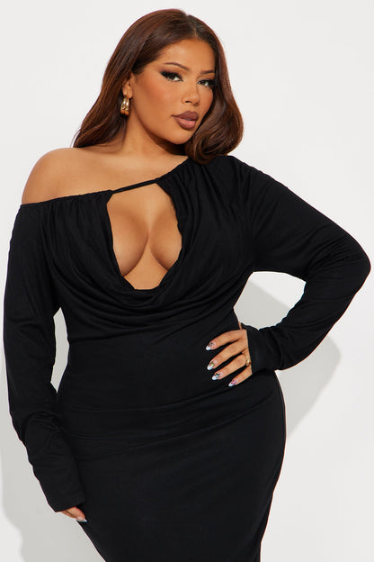 Chain Reaction Draped Midi Dress - Black