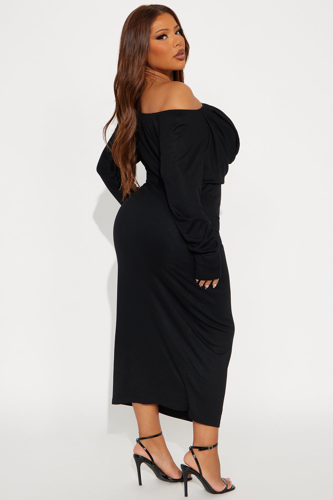 Chain Reaction Draped Midi Dress - Black