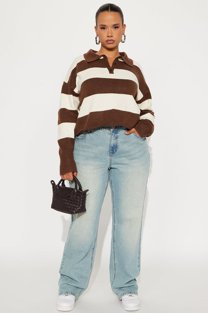 Worth It Rugby Polo Sweater - Brown/combo