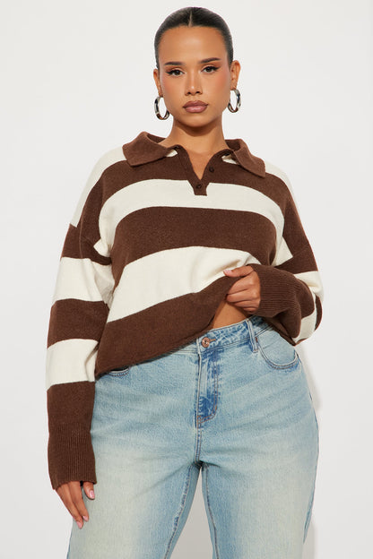 Worth It Rugby Polo Sweater - Brown/combo