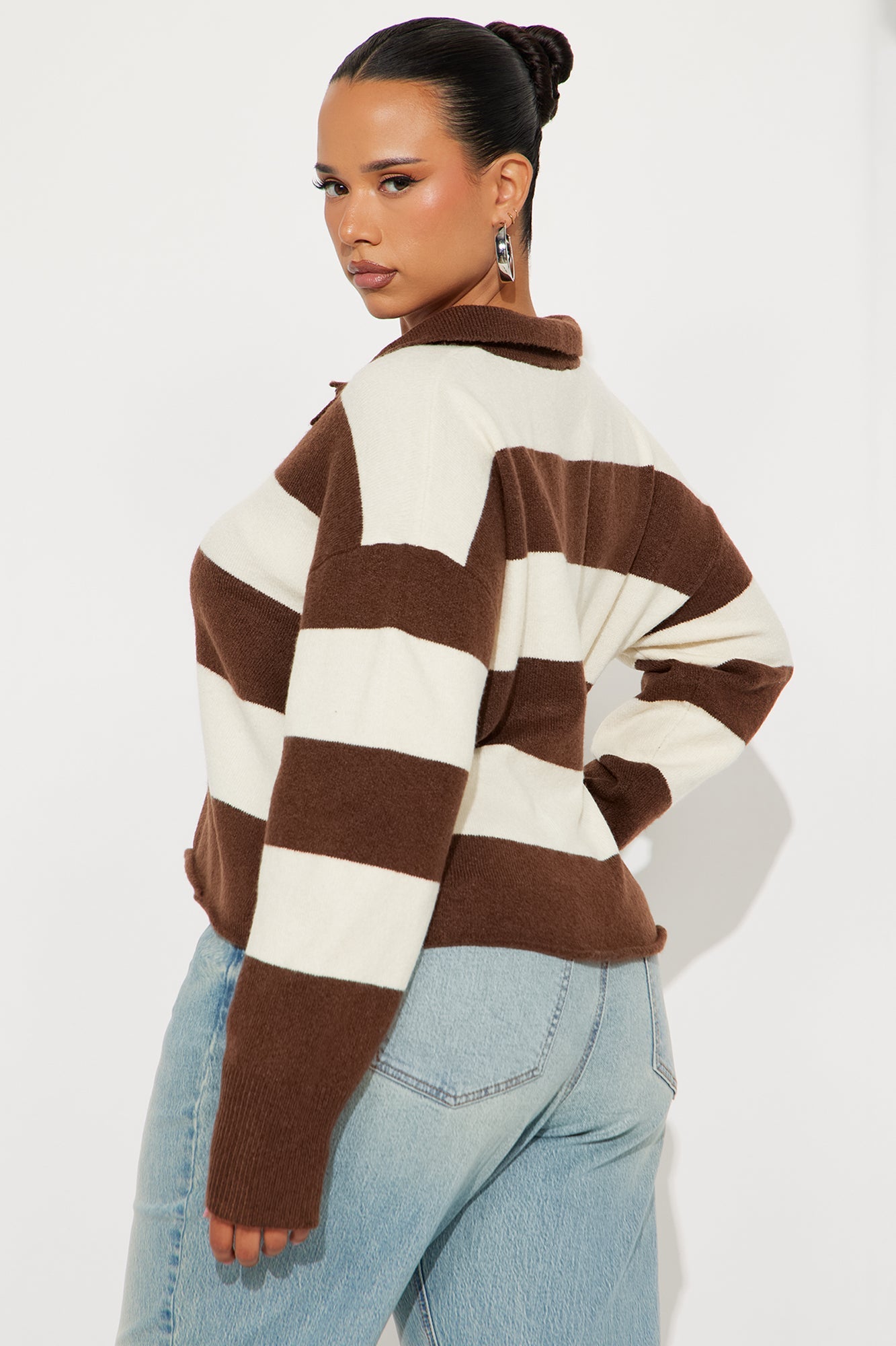 Worth It Rugby Polo Sweater - Brown/combo