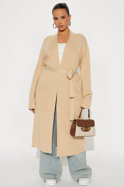 Your Fantasy Open Front Belted Cardigan - Sand