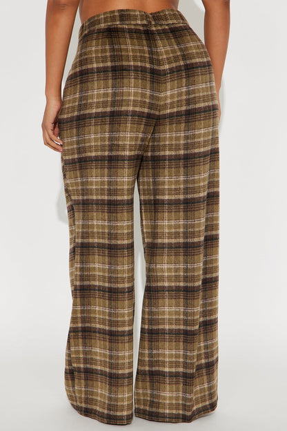Out Your League Plaid Wide Leg Pant 33″ - Brown/combo