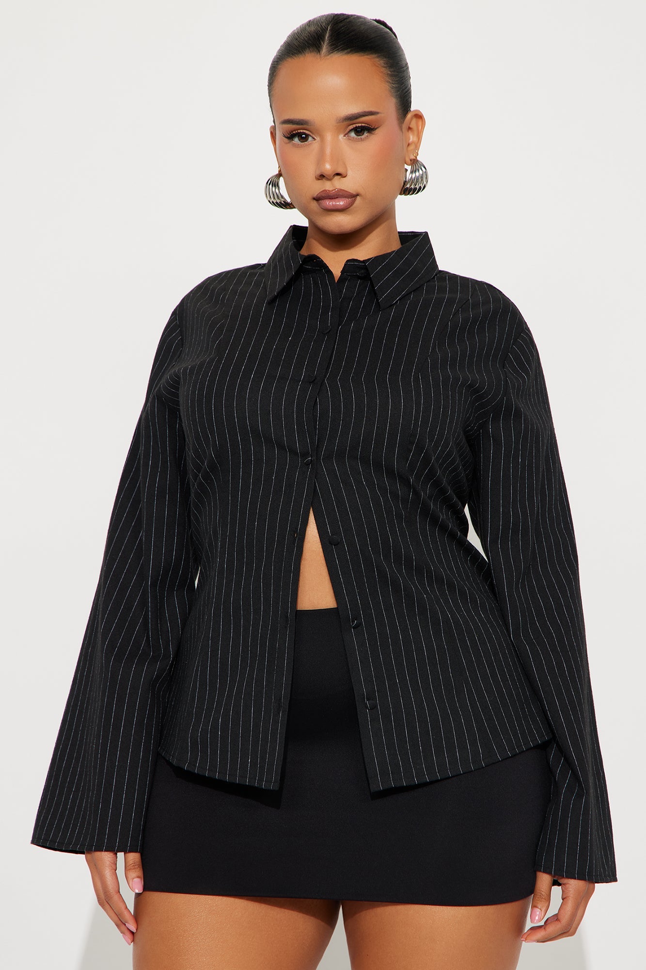 Way She Walks Pinstripe Shirt - Black/White