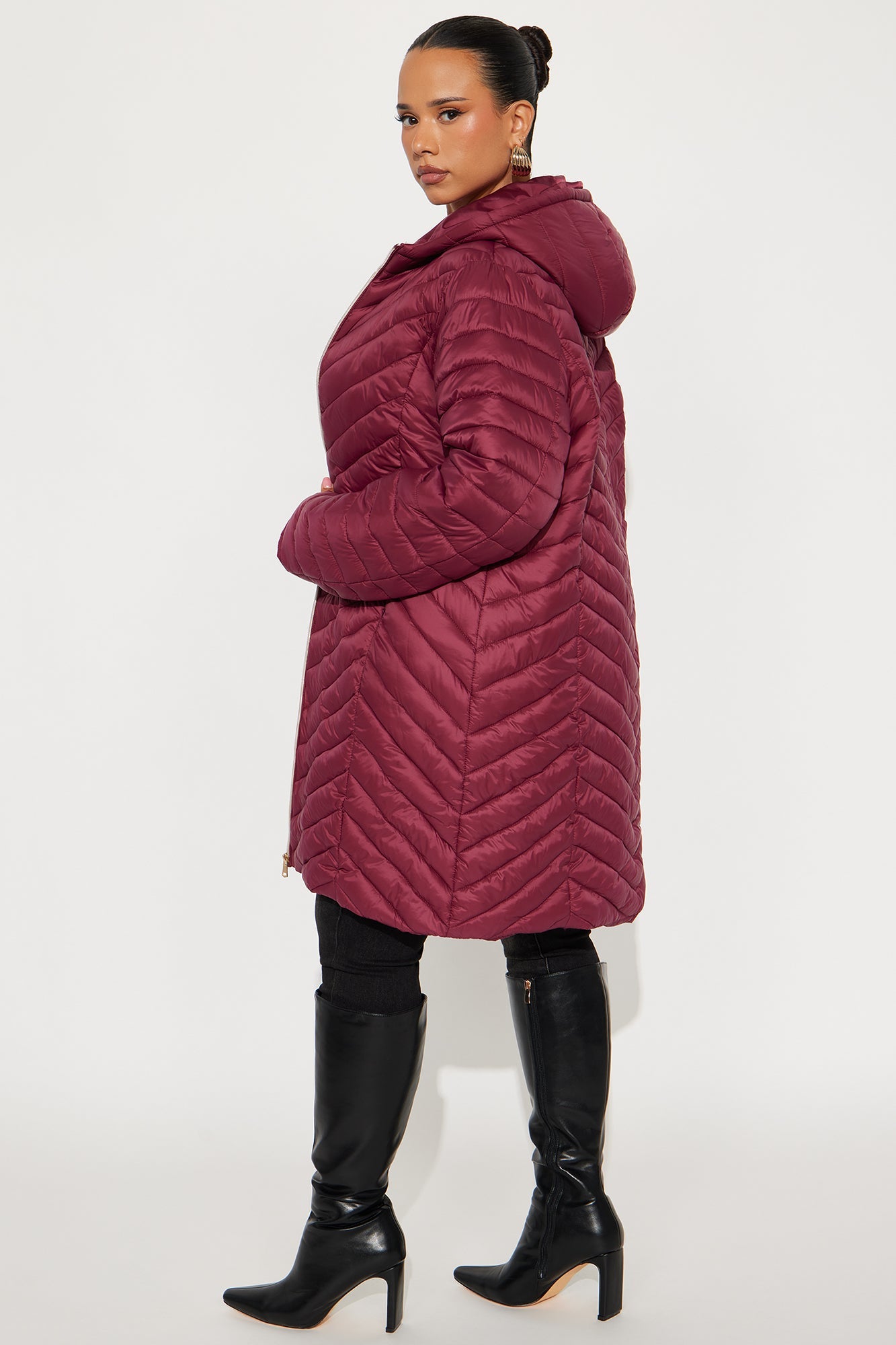 Cold Times Long Puffer Jacket - Burgundy