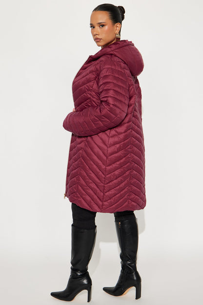 Cold Times Long Puffer Jacket - Burgundy