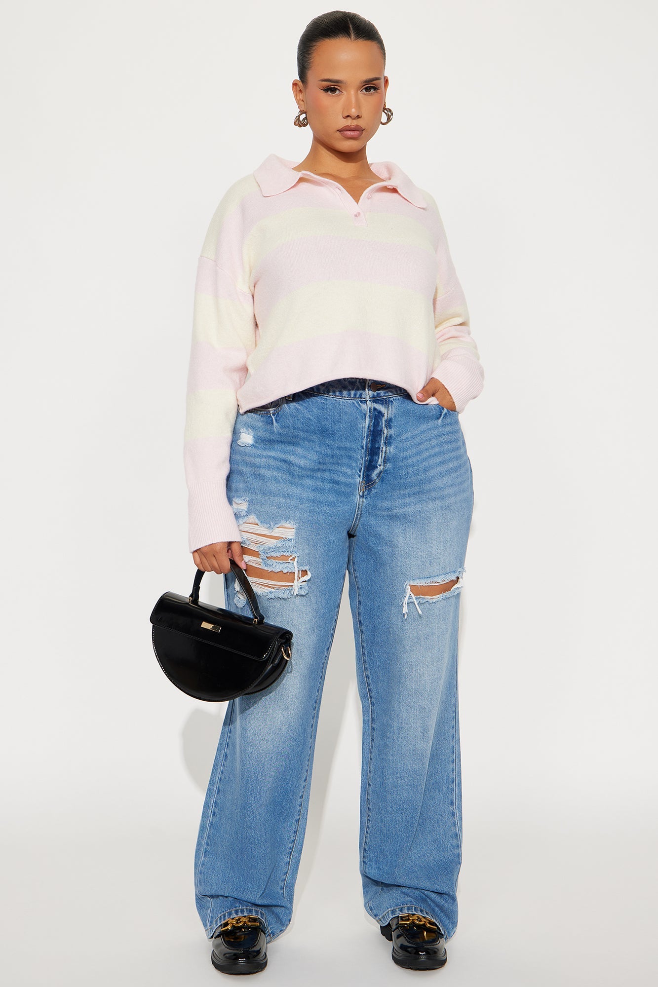 Worth It Rugby Polo Sweater - Pink/combo