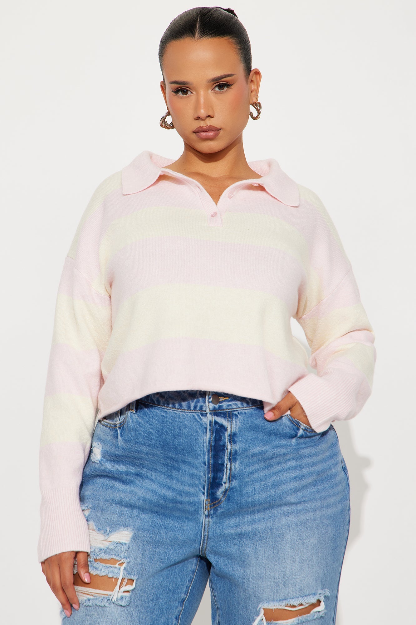 Worth It Rugby Polo Sweater - Pink/combo