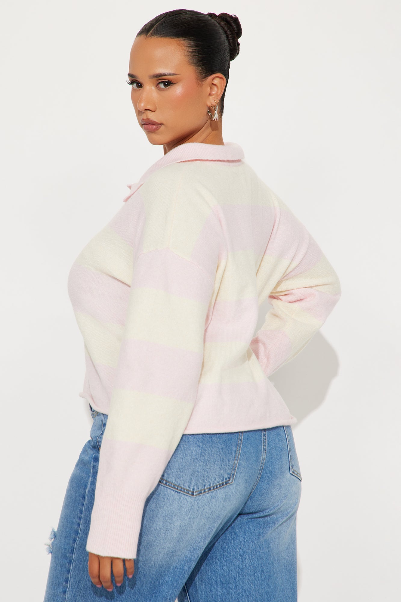 Worth It Rugby Polo Sweater - Pink/combo