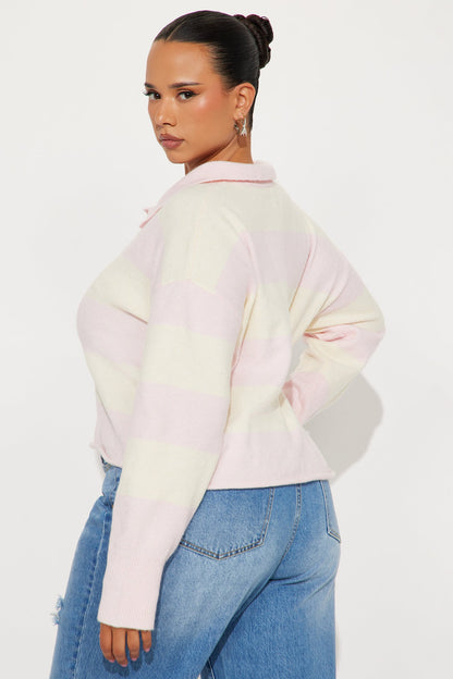 Worth It Rugby Polo Sweater - Pink/combo