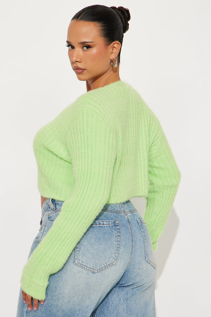 Make It Fun Cropped Fuzzy Cardigan - Lime